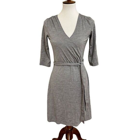 Smartwool Maybell 3/4 Sleeve Merino Wool Blend Faux Wrap Dress Gray - Picture 1 of 6